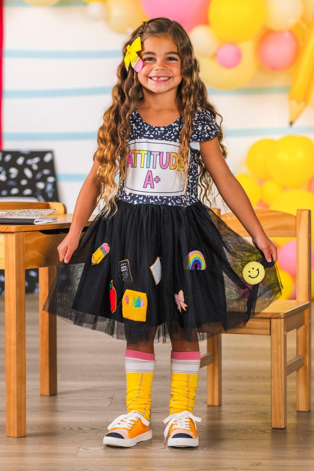 "Attitude A+" Chenille Patch Tutu Dress | Sparkle in Pink