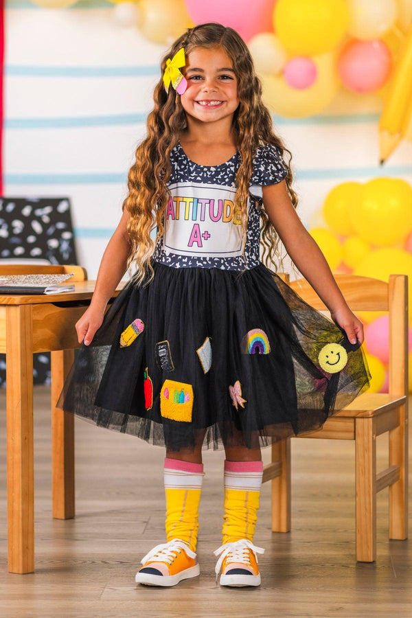 "Attitude A+" Chenille Patch Tutu Dress | Sparkle in Pink