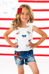 Patriotic Sequin Bow Denim Short Set | Sparkle in Pink