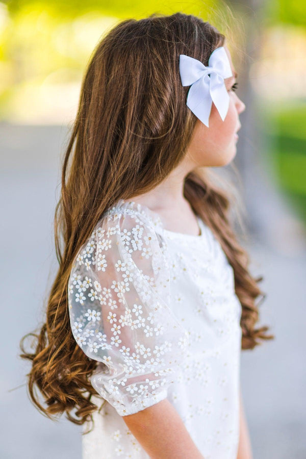 Mom & Me - White Glitter Daisy Tulle Dress | Sparkle in Pink