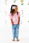 "My Redeemer Lives" Pink Denim Pant Set | Sparkle in Pink