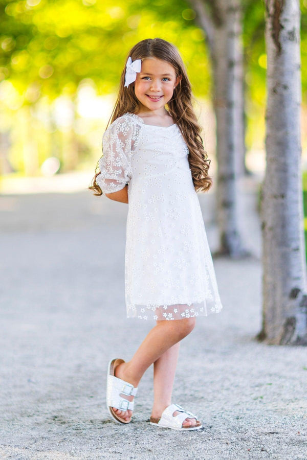 Mom & Me - White Glitter Daisy Tulle Dress | Sparkle in Pink