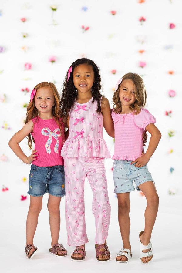 Pink Bow Striped Pant Set | Sparkle in Pink