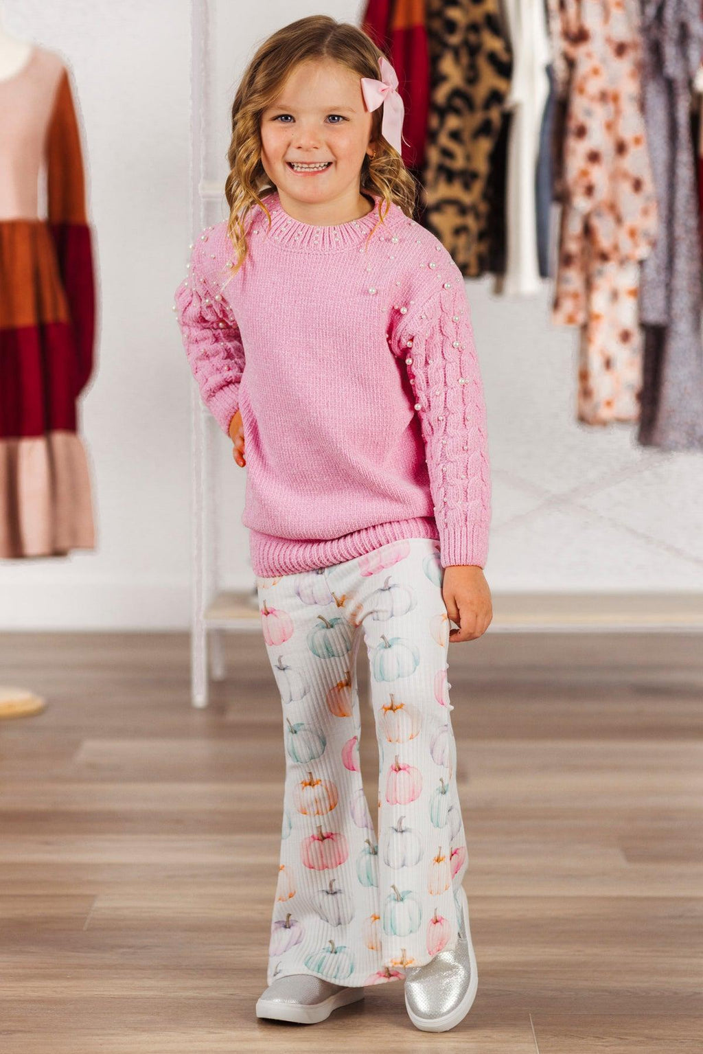 Pink Pearl Sweater Pumpkin Bell Bottom Set | Sparkle in Pink