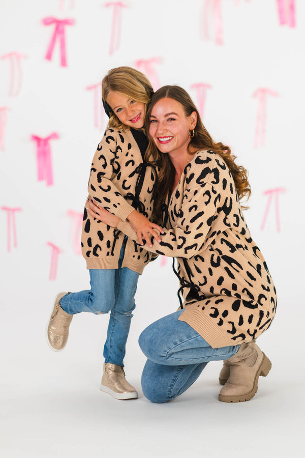 Mom & Me - Leopard Print Lace-Up Cardigan