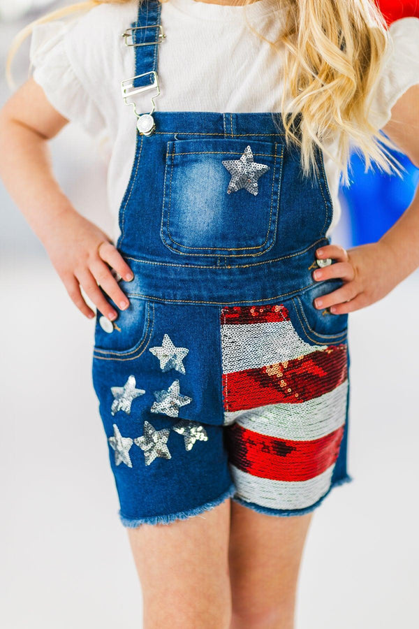 Stars & Stripes Sequin Denim Overalls | Sparkle in Pink