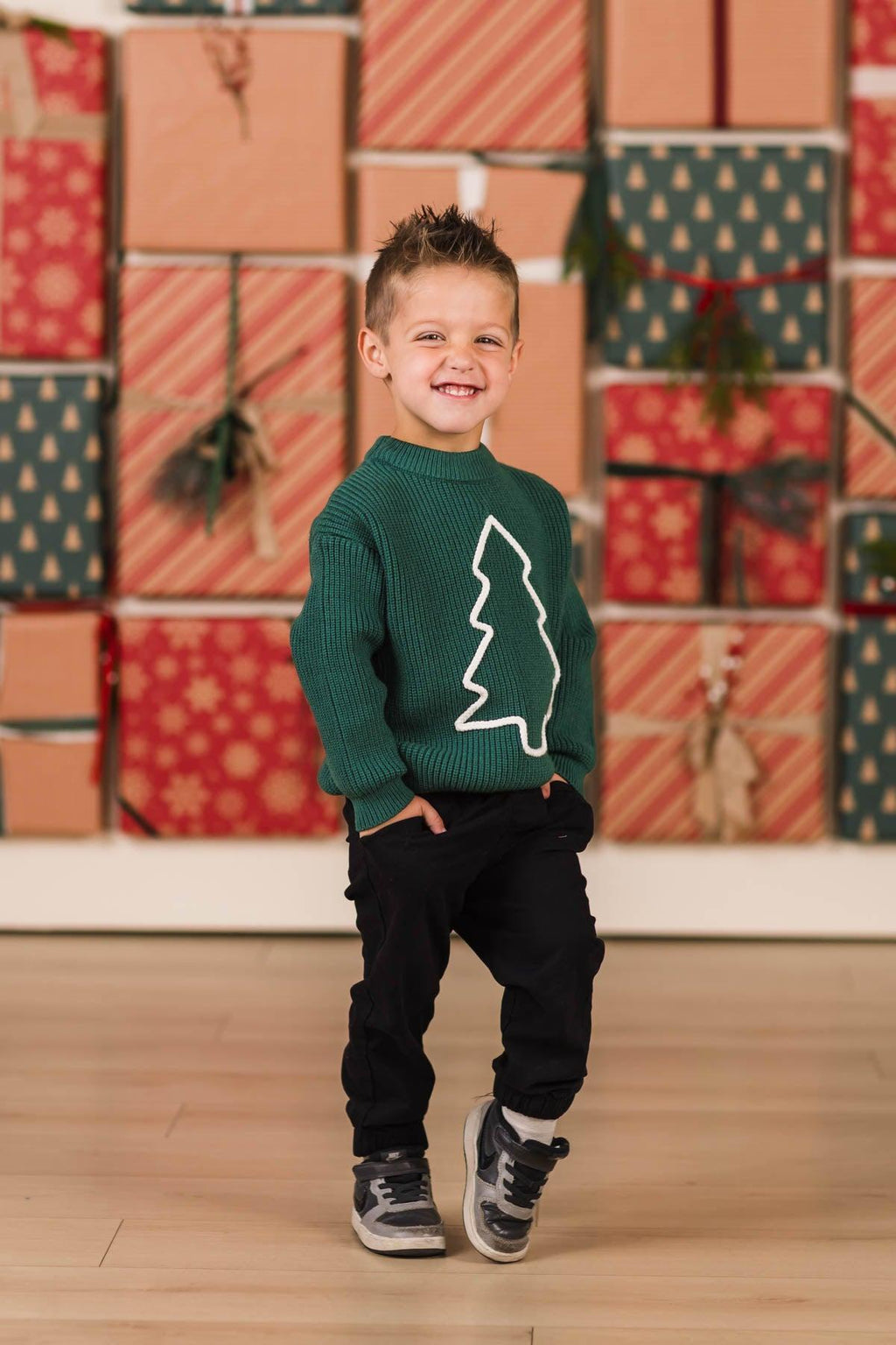 Red & Green Christmas Tree Family Knit Sweater