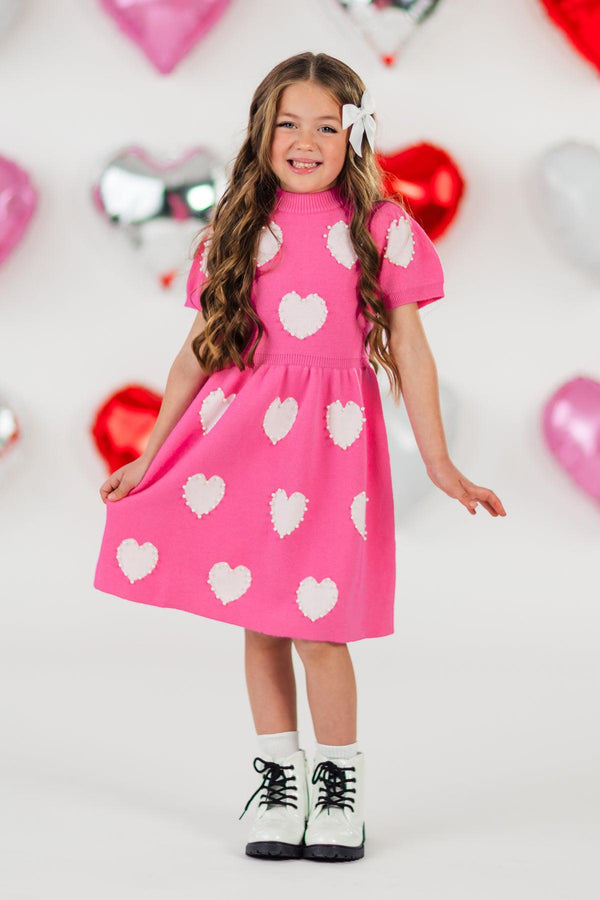 Hot Pink Pearl Heart Sweater Dress | Sparkle in Pink