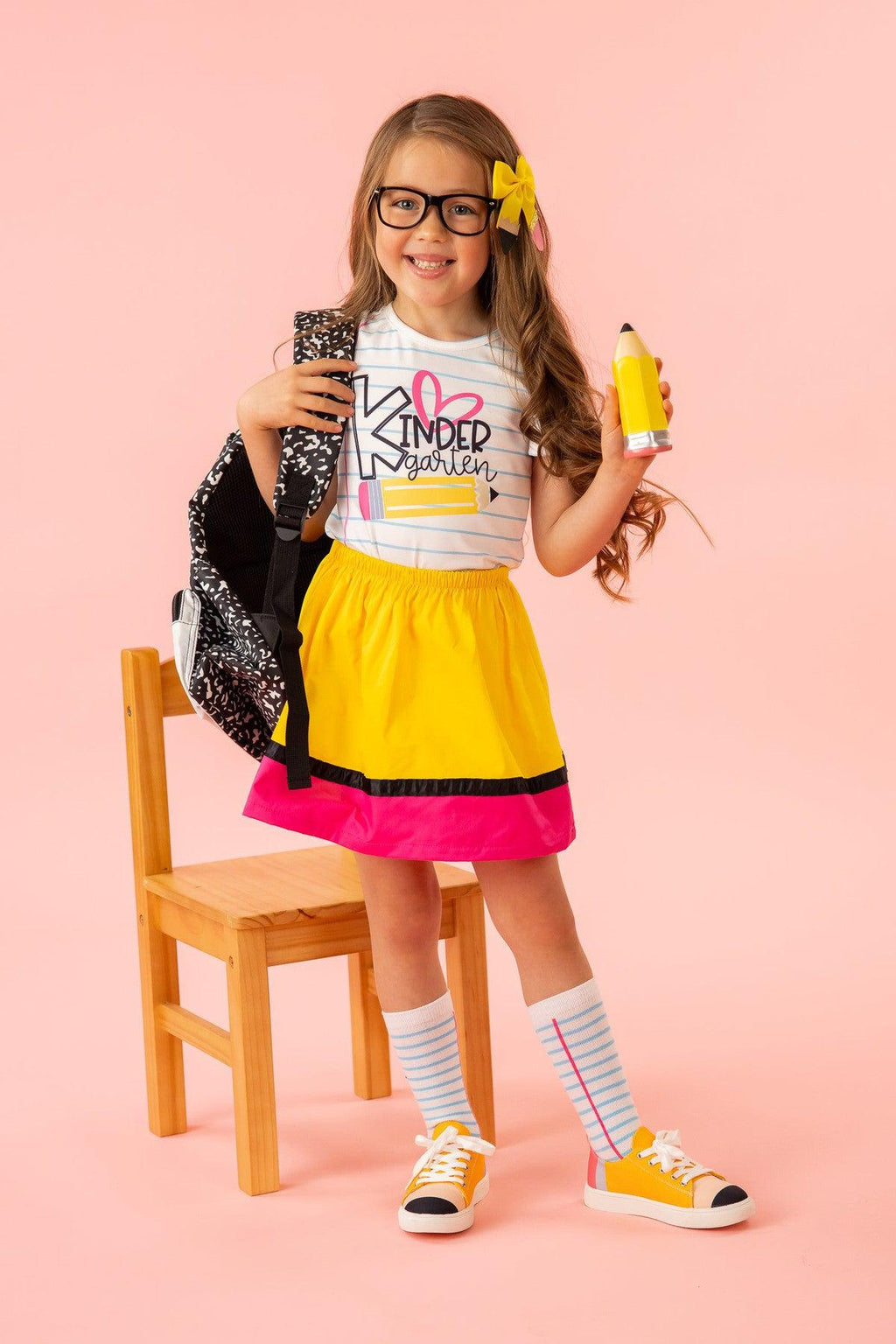 "Preschool - 5th Grade" Paper & Pencil Skirt Set | Sparkle in Pink