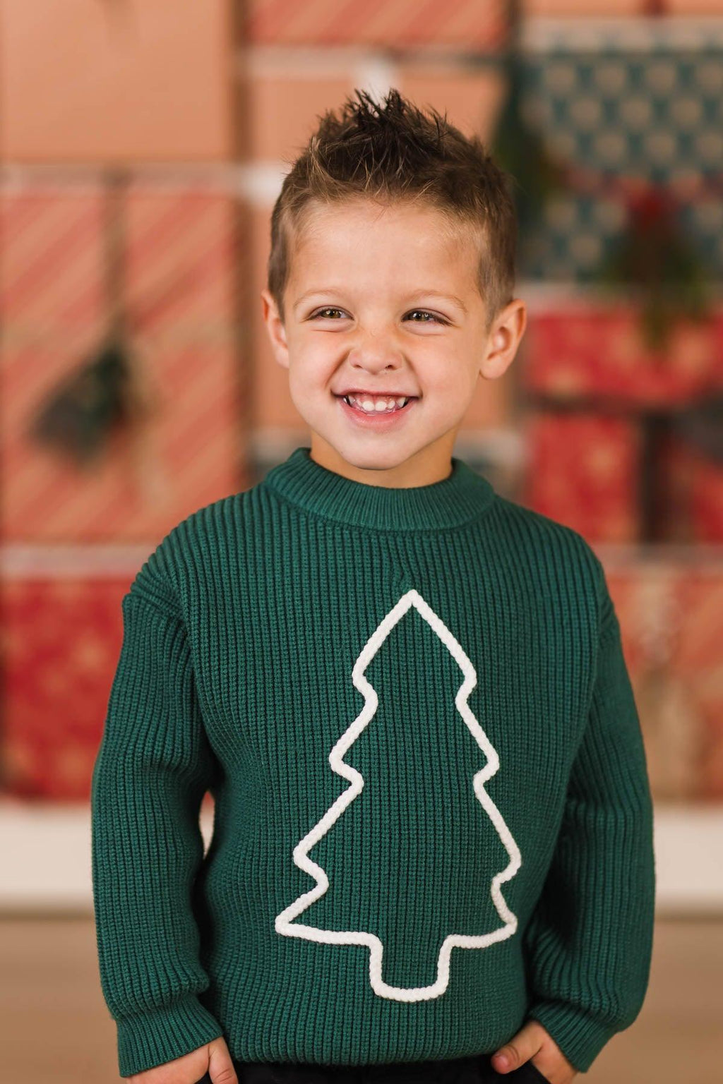 Red & Green Christmas Tree Family Knit Sweater