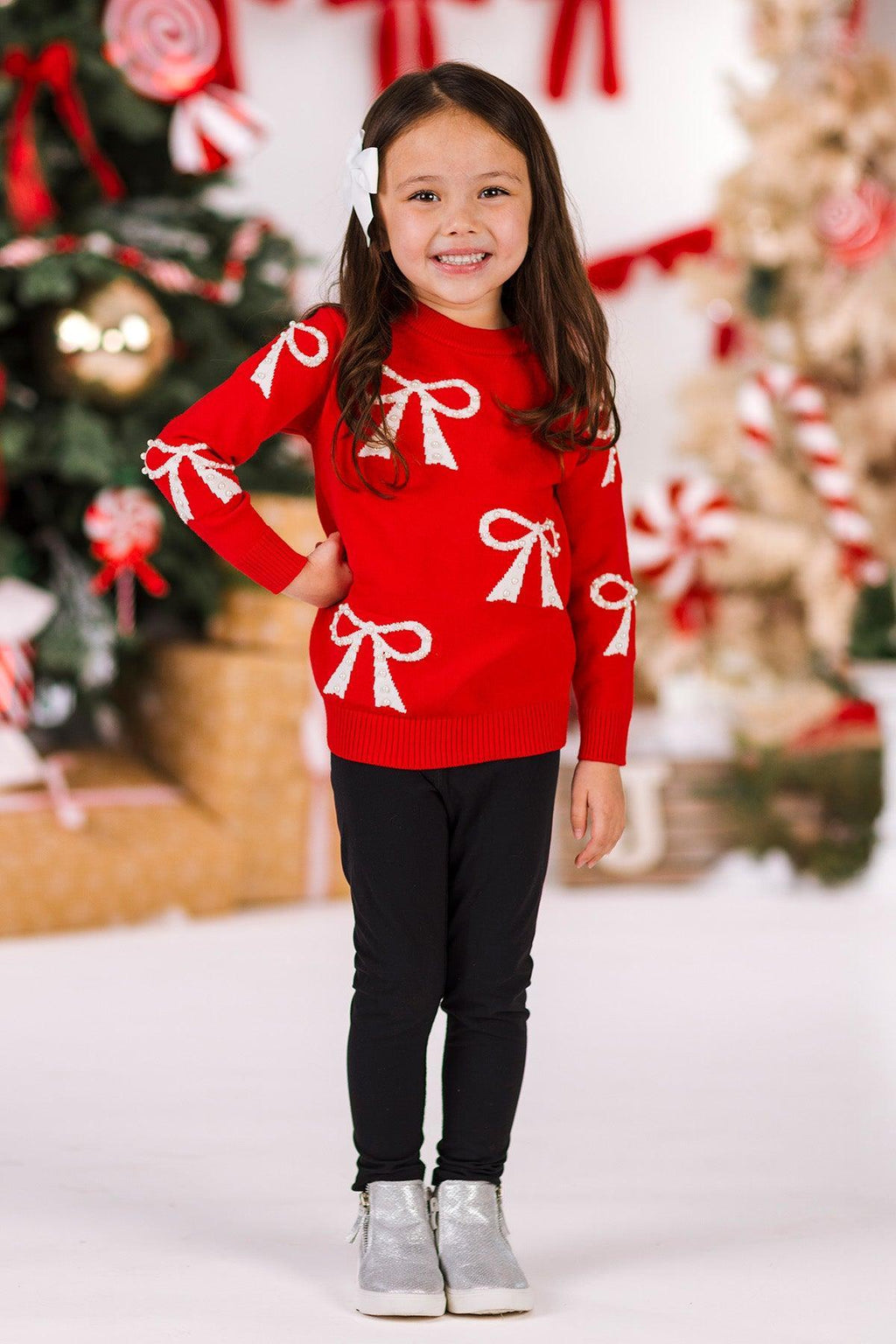 Mom & Me - Red Pearl Bow Sweater