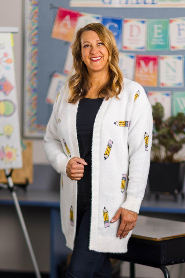 Mom & Me - White Pencil Cardigan