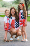 Mom & Kid - American Flag Denim Overalls | Sparkle in Pink