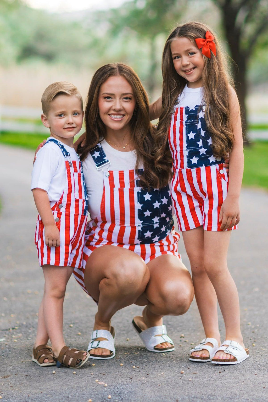 Mom & Kid - American Flag Denim Overalls | Sparkle in Pink