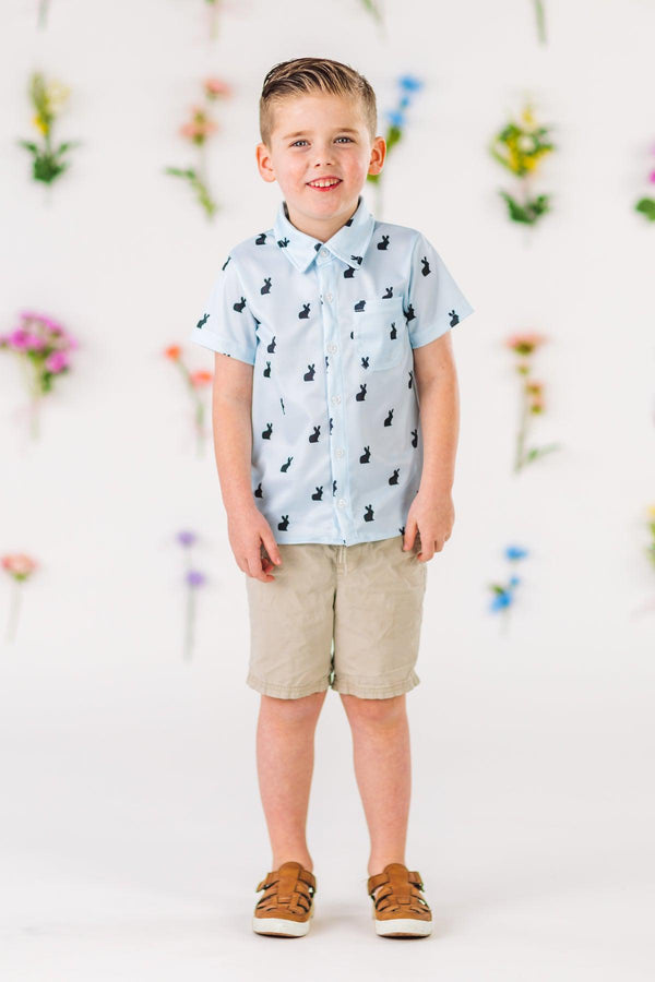 Blue Bunny Button Down | Sparkle in Pink