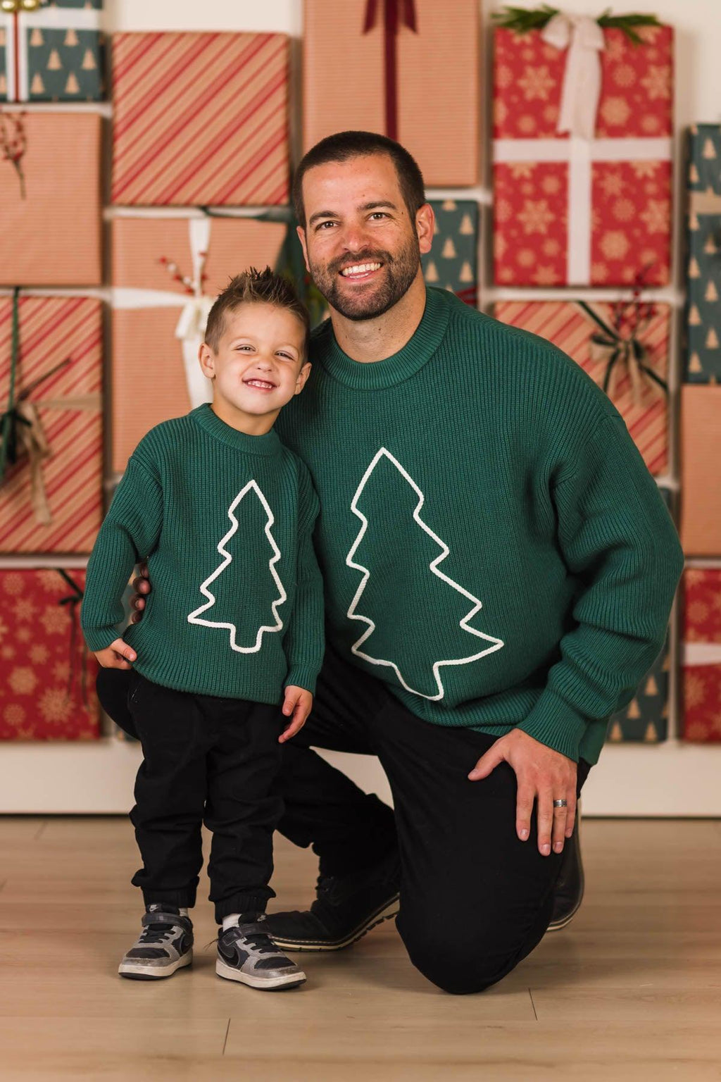 Red & Green Christmas Tree Family Knit Sweater