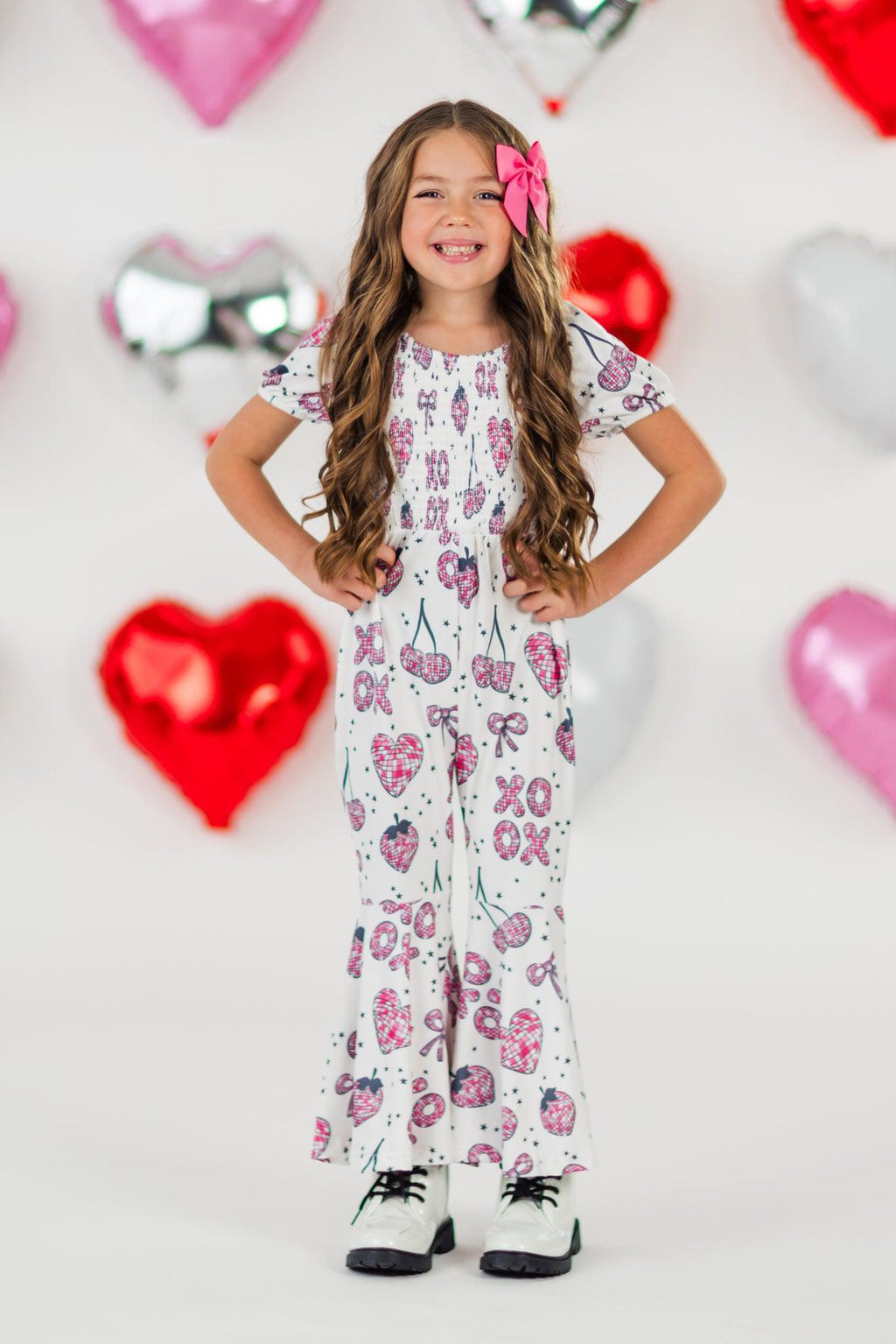 "XOXO" White & Pink Disco Jumpsuit | Sparkle in Pink