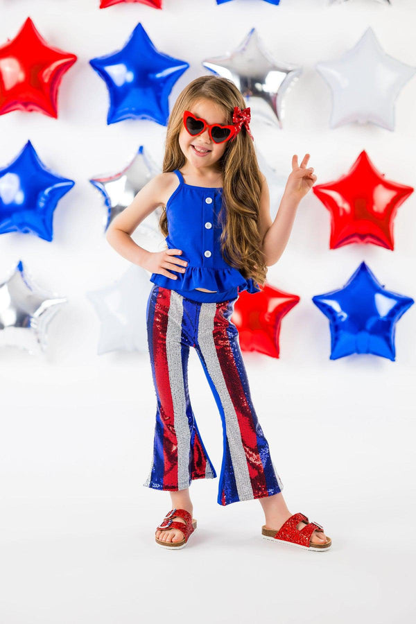 Blue Striped Sequin Bell Bottom Set - Sparkle in Pink
