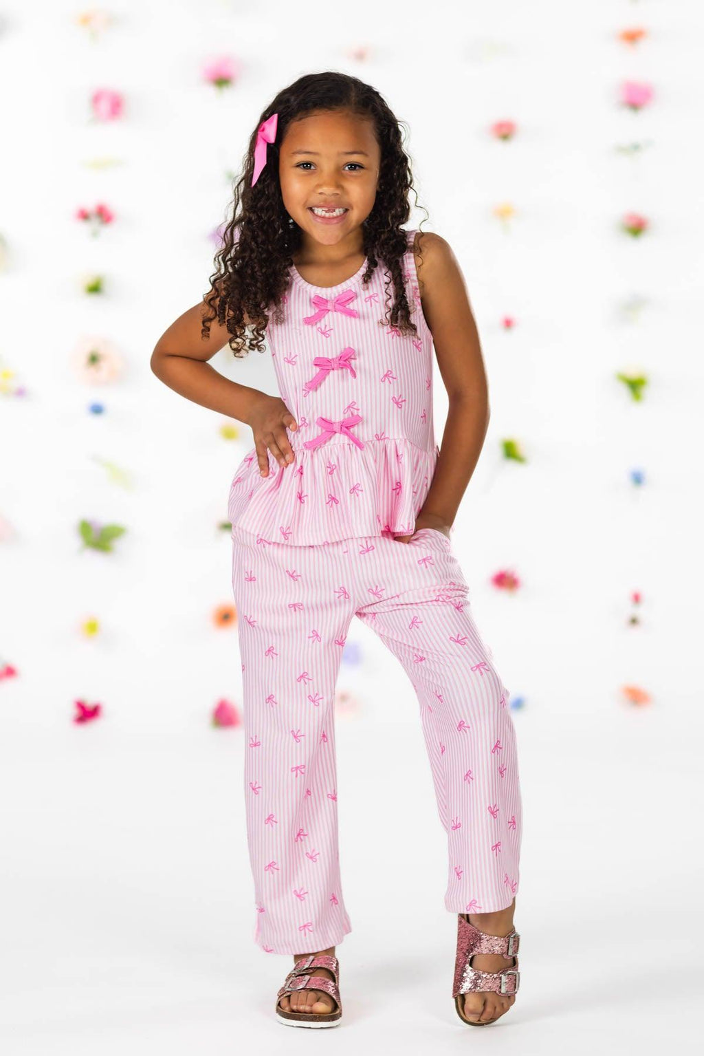 Pink Bow Striped Pant Set | Sparkle in Pink