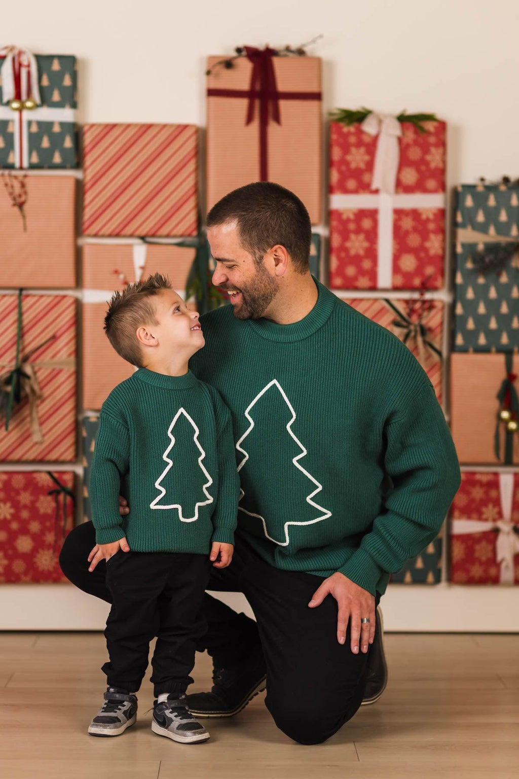 Red & Green Christmas Tree Family Knit Sweater