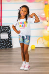"Pre School - Sixth Grade" Crayon Denim Short Set | Sparkle in Pink