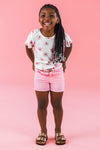 White & Pink Flower Print Denim Short Set | Sparkle in Pink