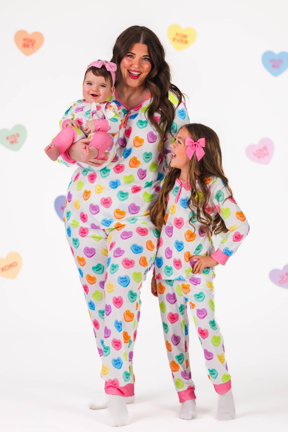 White Candy Heart Pajamas | Matching Mom & Me Valentine Pajamas