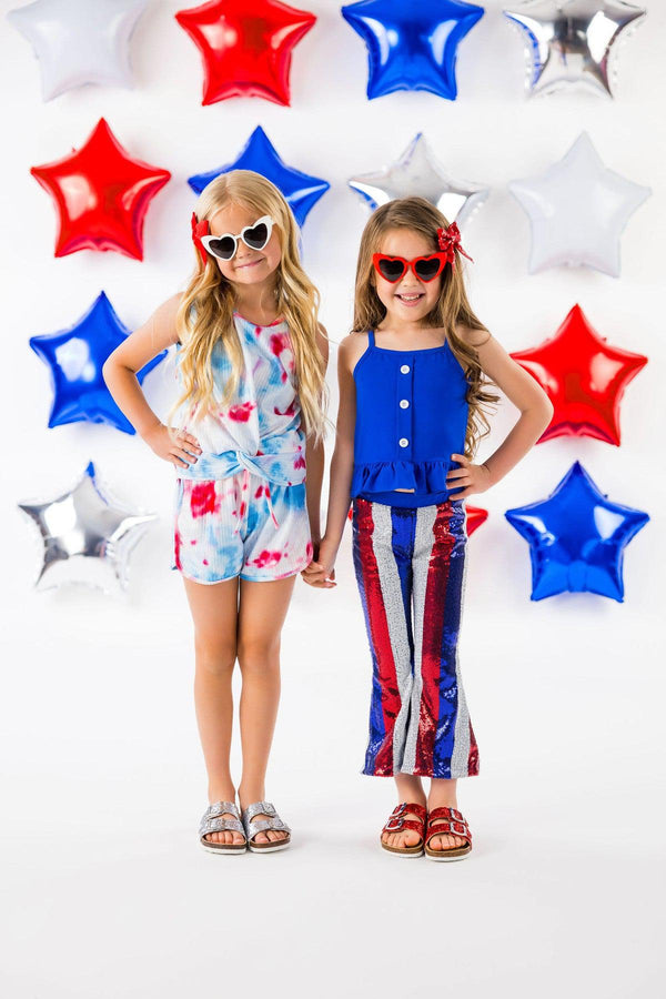 Red White & Blue Tie Dye Short Set - Sparkle in Pink