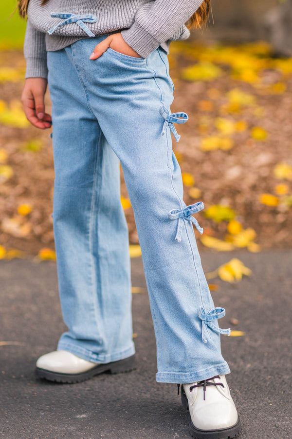 Mom & Me - Gray Bow Knit Sweater & Denim Pant Set