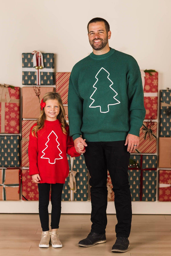 Red & Green Christmas Tree Family Knit Sweater