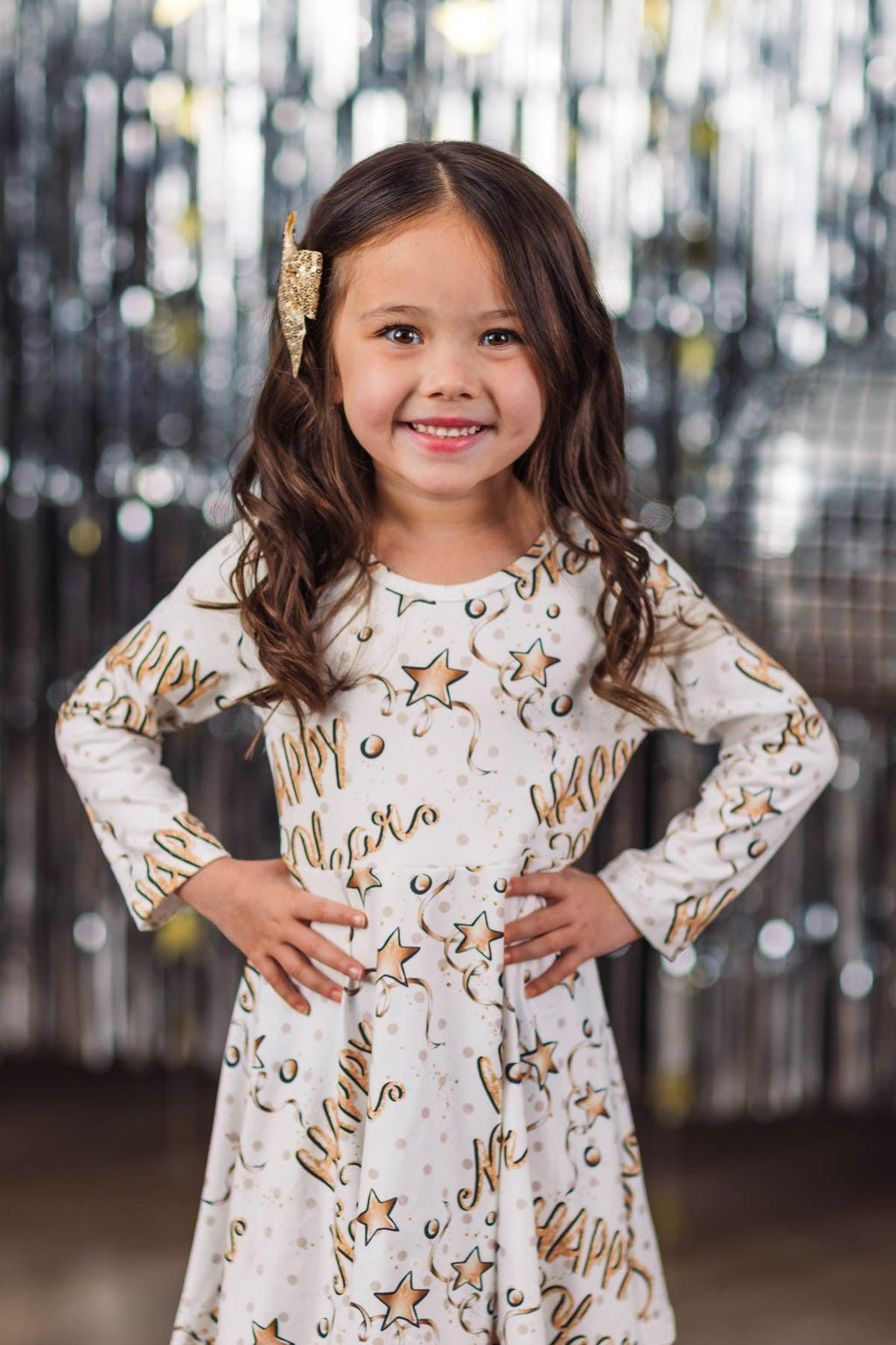 Happy New Years White & Gold Dress Large-5T Happy New Years White & Gold Dress Large-5T