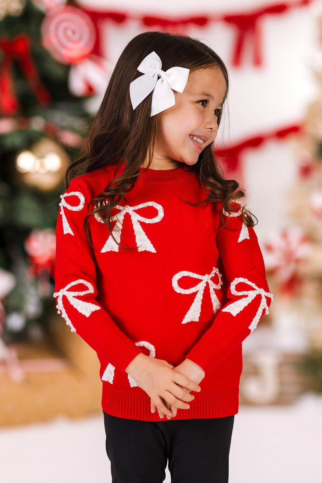Mom & Me - Red Pearl Bow Sweater