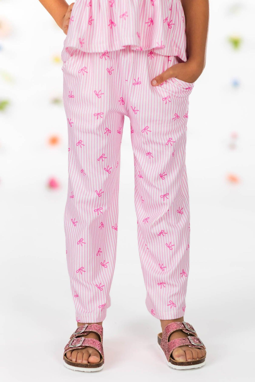Pink Bow Striped Pant Set | Sparkle in Pink