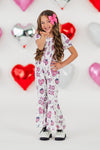 "XOXO" White & Pink Disco Jumpsuit | Sparkle in Pink