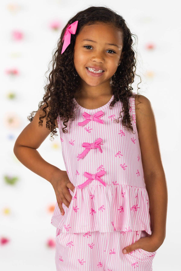 Pink Bow Striped Pant Set | Sparkle in Pink
