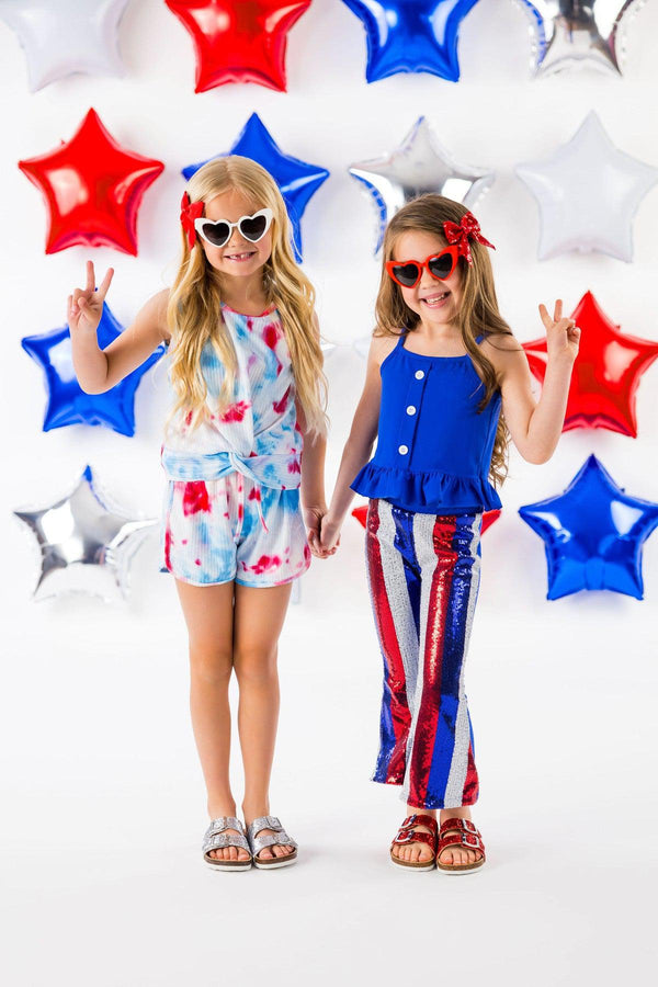 Red White & Blue Tie Dye Short Set - Sparkle in Pink