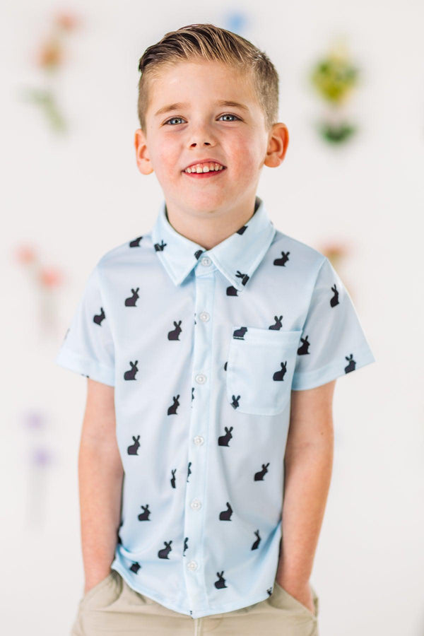 Blue Bunny Button Down | Sparkle in Pink