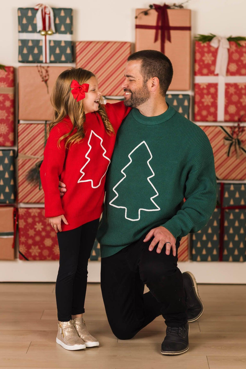 Red & Green Christmas Tree Family Knit Sweater