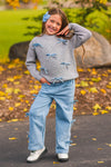 Mom & Me - Gray Bow Knit Sweater & Denim Pant Set