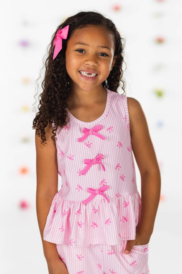 Pink Bow Striped Pant Set | Sparkle in Pink