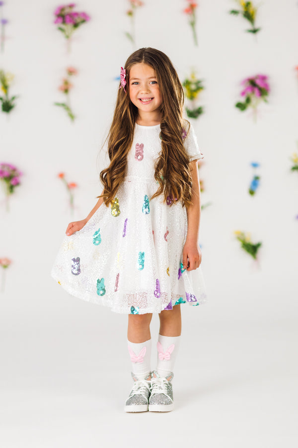 White Sequin Peep Dress | Sparkle in Pink