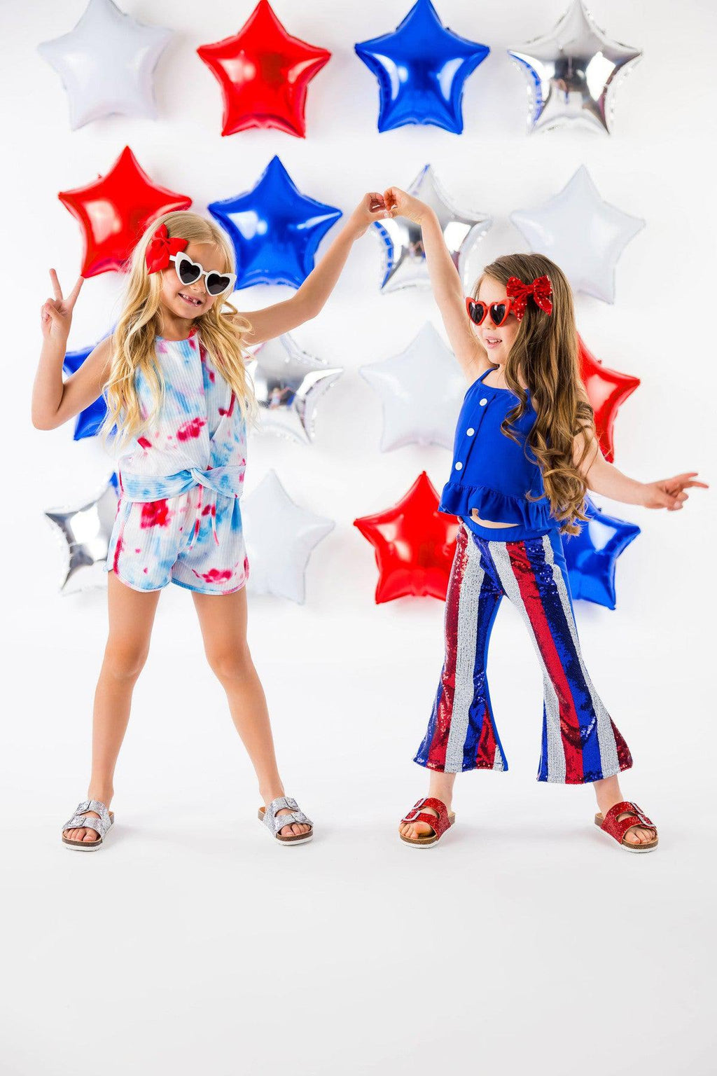 Red White & Blue Tie Dye Short Set - Sparkle in Pink