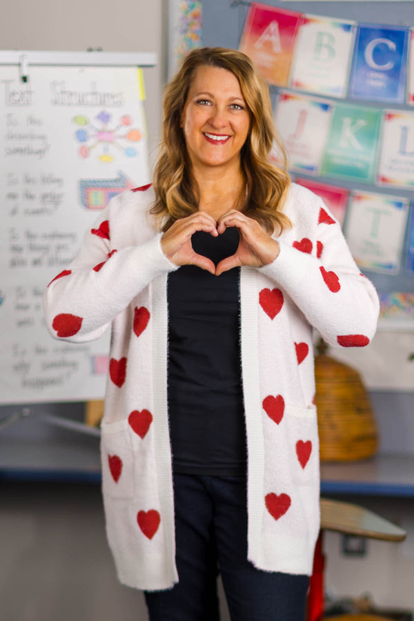 Mom & Me - White & Red Heart Cardigan
