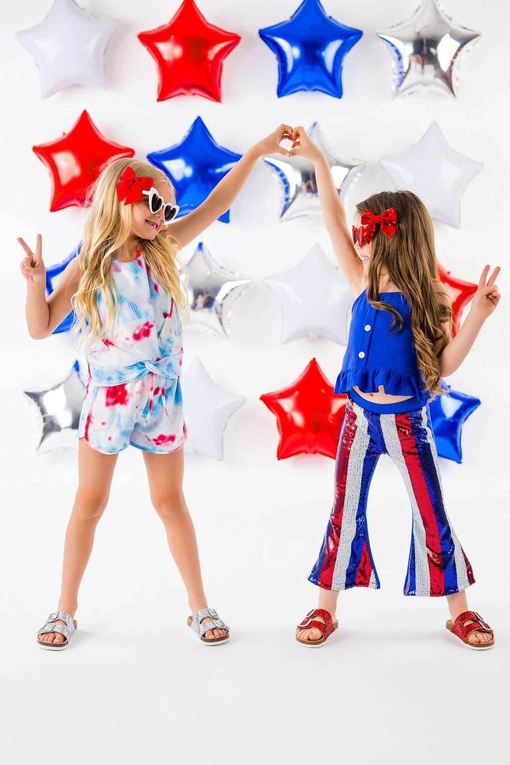 Red White & Blue Tie Dye Short Set - Sparkle in Pink