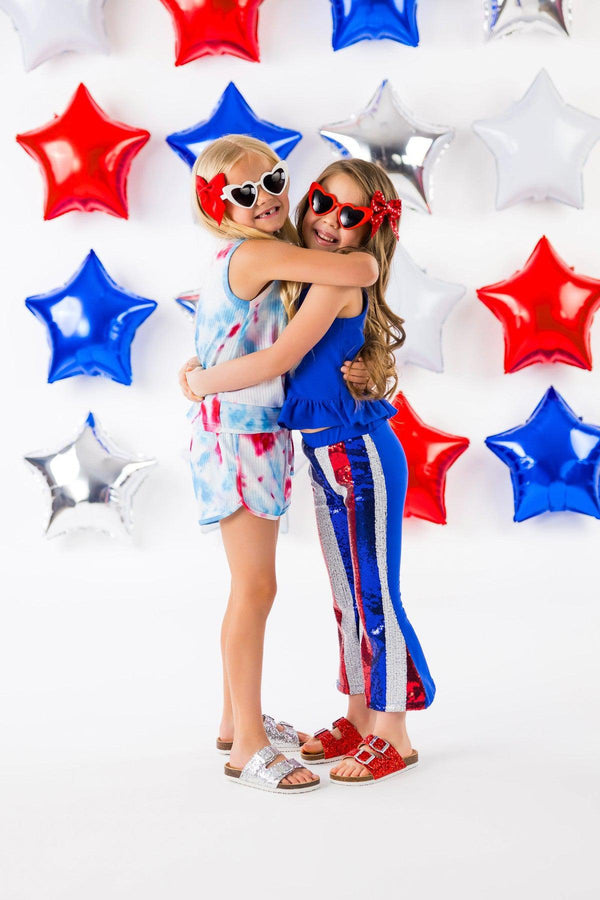 Red White & Blue Tie Dye Short Set - Sparkle in Pink