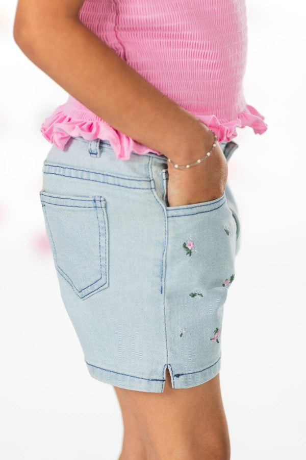 Pink Flower Denim Short Set | Sparkle in Pink