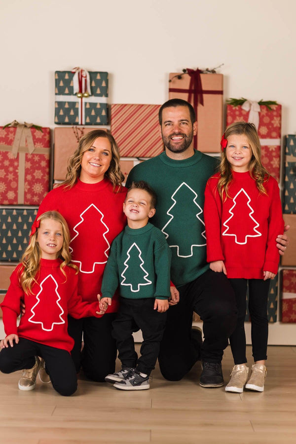 Red & Green Christmas Tree Family Knit Sweater