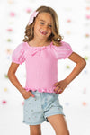Pink Flower Denim Short Set | Sparkle in Pink