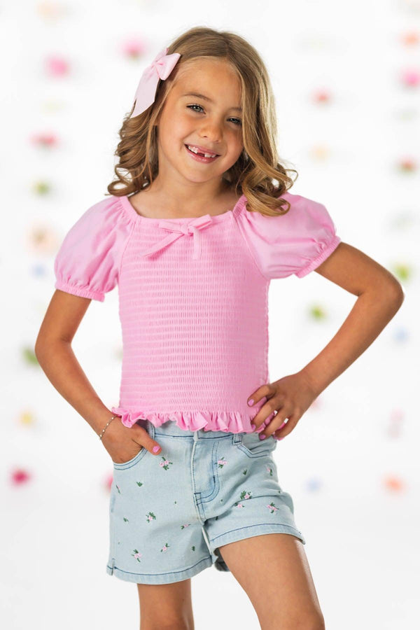 Pink Flower Denim Short Set | Sparkle in Pink