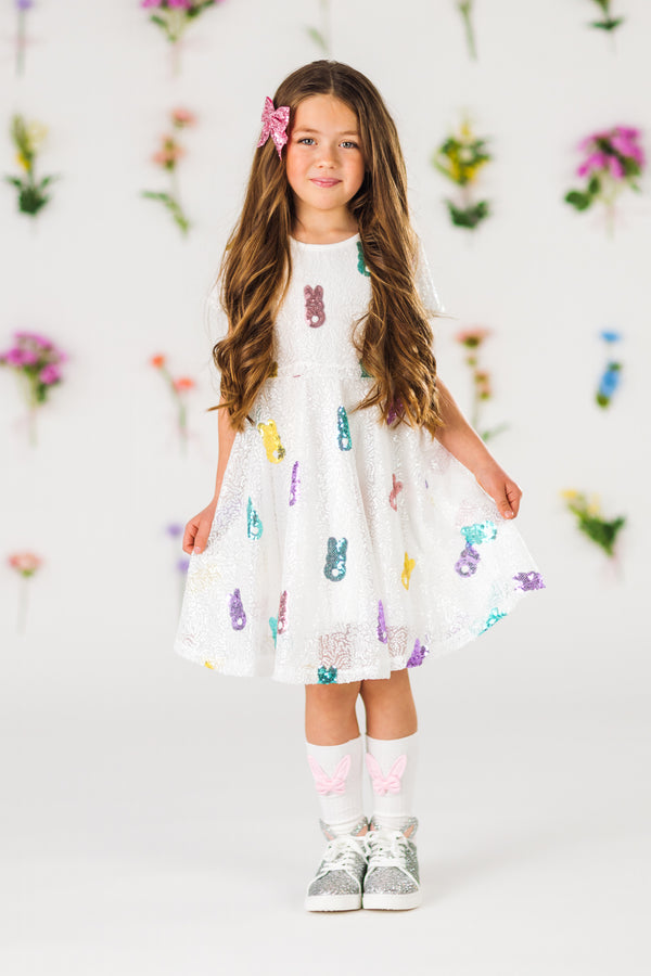White Sequin Peep Dress | Sparkle in Pink